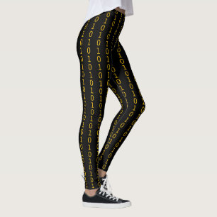binary orange pattern on black leggings