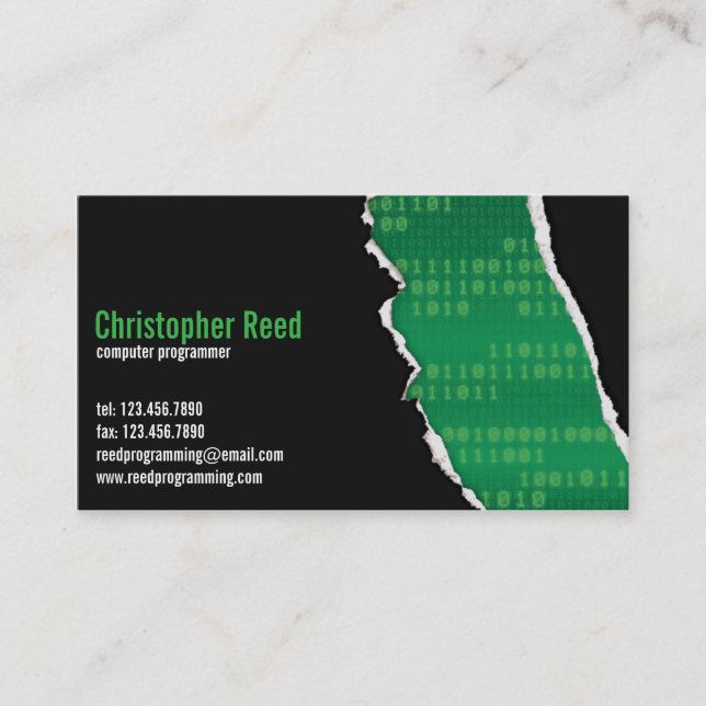 Binary Rip - Green Business Card (Front)