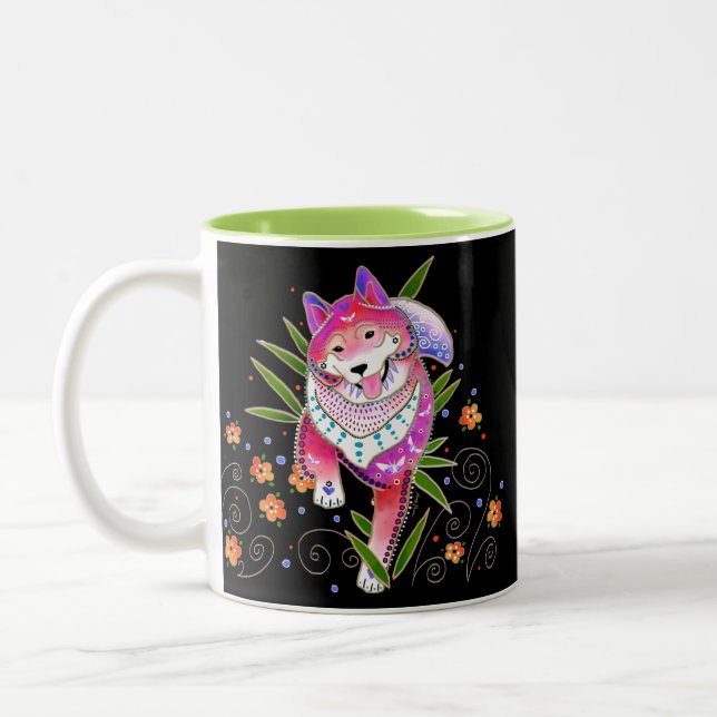 BINDI SHIBA INU choose interior colour Two-Tone Coffee Mug (Left)