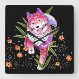 BINDI SHIBA INU customise background colour Square Wall Clock
