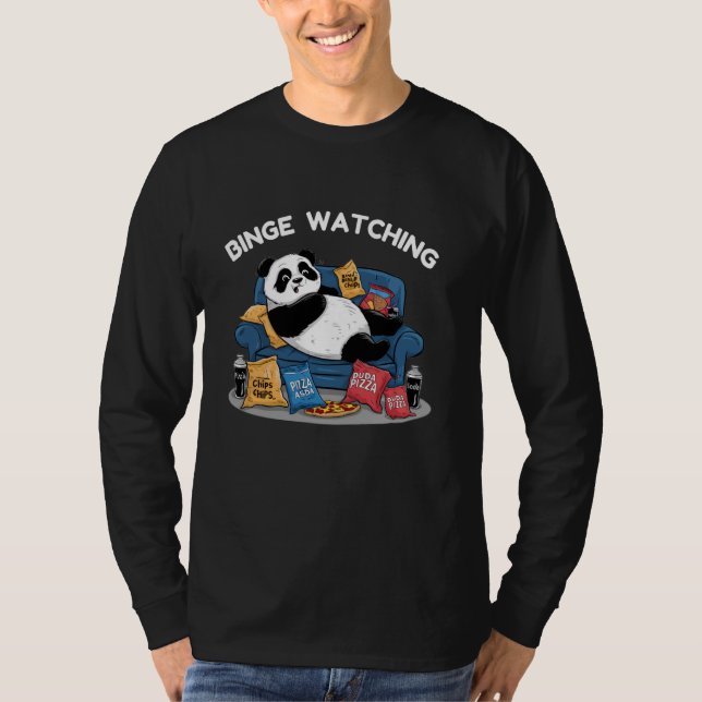 Binge Watching Panda Couch Design T-Shirt (Front)