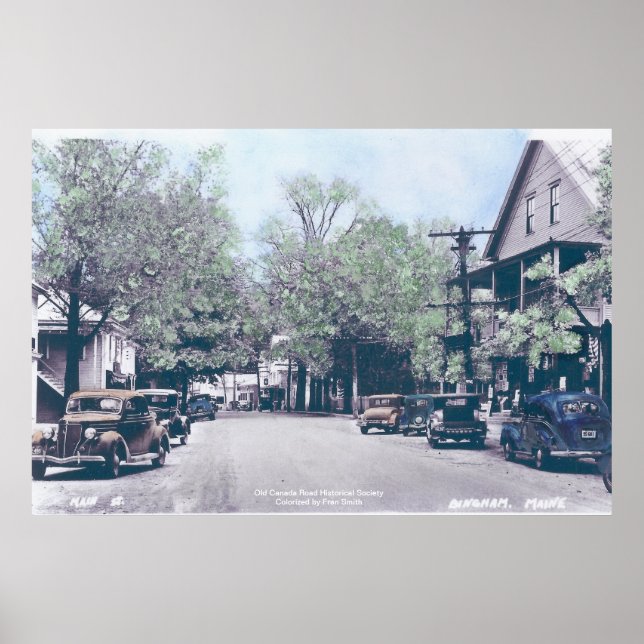 Bingham Maine - Main Street with Old Cars Poster (Front)