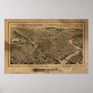 Binghamton New York 1882 Antique Panoramic Map Poster