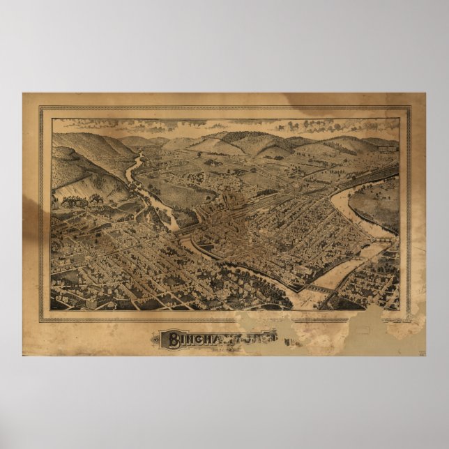 Binghamton New York 1882 Antique Panoramic Map Poster (Front)