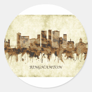 Binghamton New York Cityscape Classic Round Sticker