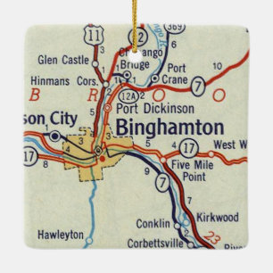Binghamton NY 50's Map Ceramic Ornament