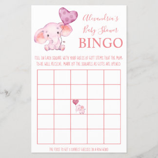 Bingo Baby Elephant Baby Shower Game Card