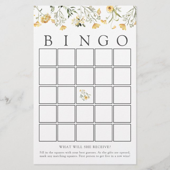 Bingo Baby Shower game card (Front)