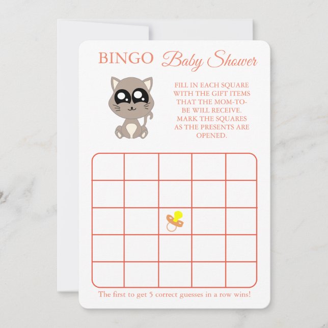 Bingo, Baby Shower Game Card Flyer, Cat (Front)