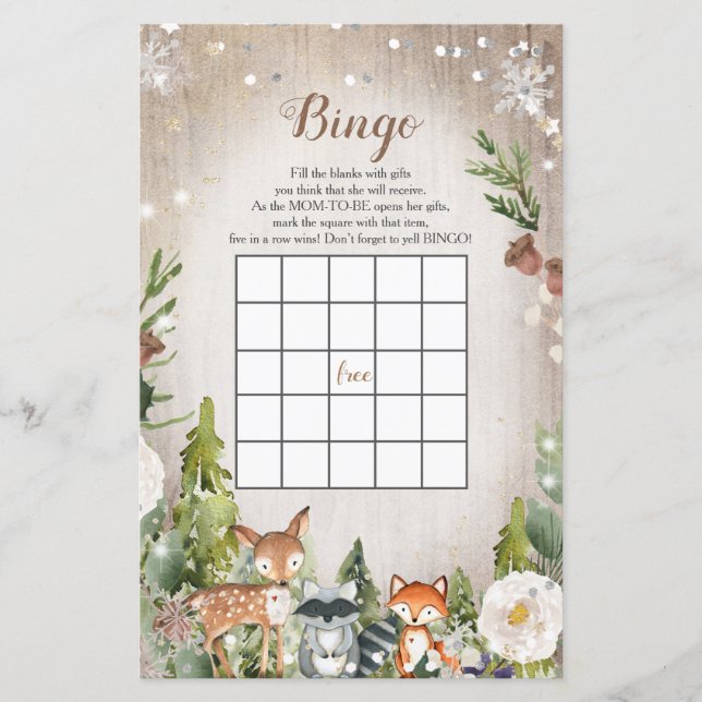 Bingo Baby Shower Winter Animals Woodland (Front)