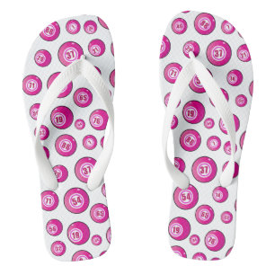 Bingo Balls Fun Pink and White Thongs