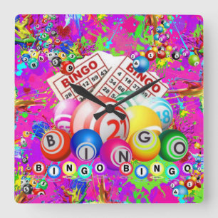 BINGO BINGO Splattered Paint CBDOilPrincess Square Wall Clock