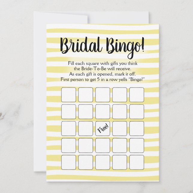 Bingo Bridal Shower Game Yellow White Invitation (Front)