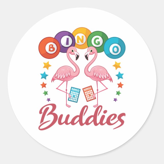 Bingo Buddies Player Flamingo Classic Round Sticker (Front)