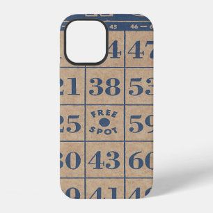 Bingo Card Vintage Blue and Tan iPhone 12 Case