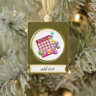 BINGO Card with BINGO Balls Gold Plated Banner Ornament