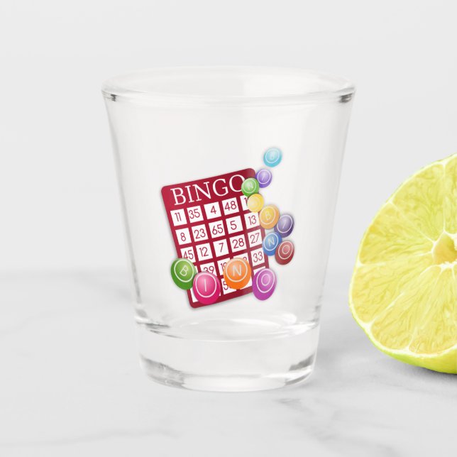 BINGO Card with BINGO Balls Shot Glass (Front)