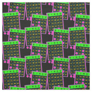 Bingo Cards And Markers Neon Colours on Black Fabric