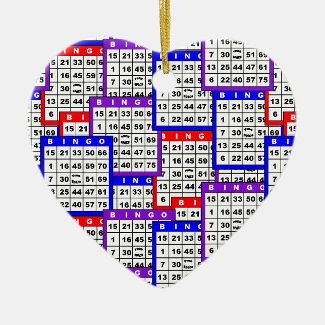 Bingo Cards pattern Ceramic Tree Decoration (Front)