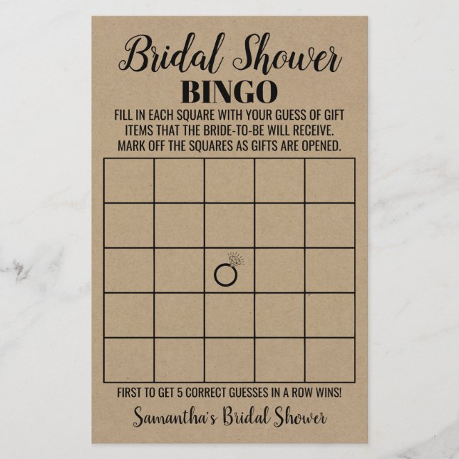 Bingo english spanish rustic Bridal shower game (Front)