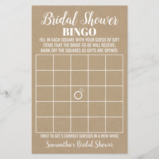 Bingo english spanish rustic Bridal shower game (Front)