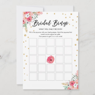Bingo Game Bridal Shower Pink Floral Gold Card