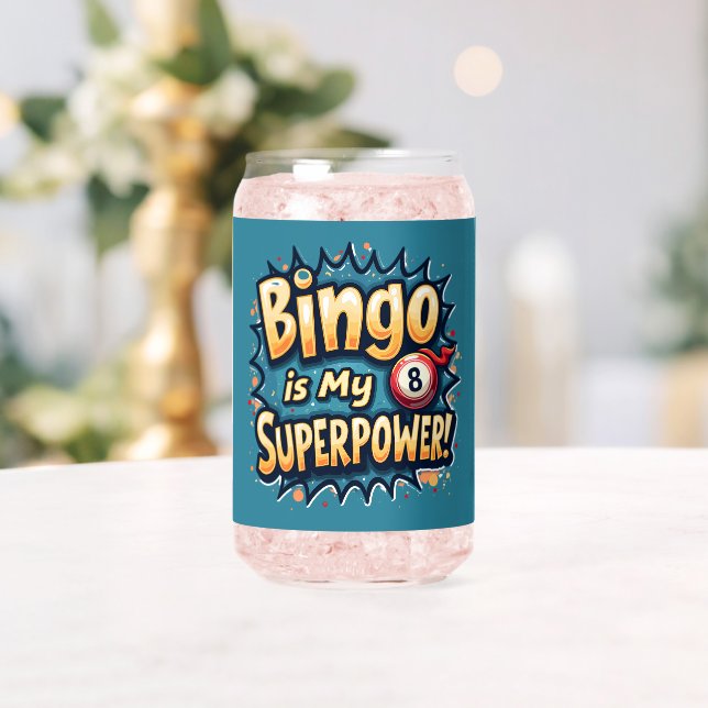 Bingo Is My Superpower Retro Bingo Love Can Glass (Insitu (Wedding))