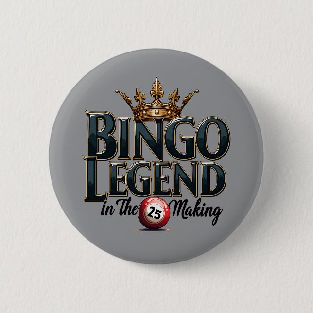 Bingo Legend Crowned in Gold Retro Typography 6 Cm Round Badge (Front)