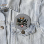 Bingo Legend Crowned in Gold Retro Typography 7.5 Cm Round Badge<br><div class="desc">Celebrate your love for bingo with this bold and regal design featuring the phrase "Bingo Legend in the Making" in striking retro typography, topped with an ornate golden crown. The deep, rich hues and vintage aesthetic give this artwork a timeless appeal, perfect for those who enjoy the thrill of the...</div>