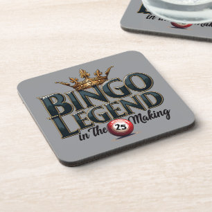 Bingo Legend Crowned in Gold Retro Typography Coaster