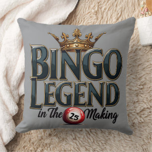 Bingo Legend Crowned in Gold Retro Typography Cushion