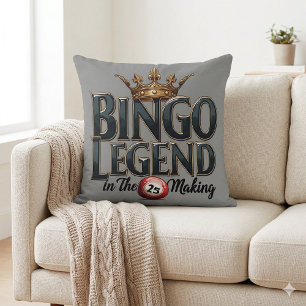 Bingo Legend Crowned in Gold Retro Typography Cushion