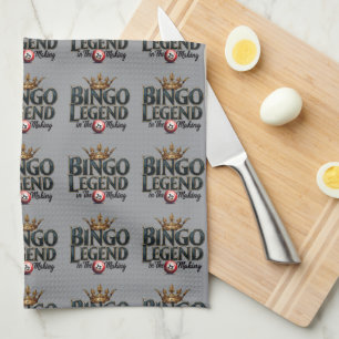 Bingo Legend Crowned in Gold Retro Typography Tea Towel