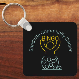 Bingo Night Neon Line Art Customisable Key Ring