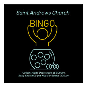Bingo Night Neon Line Art Customisable   Poster
