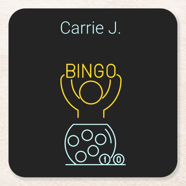 Bingo Night Neon Line Art  Personalised  Square Paper Coaster (Front)