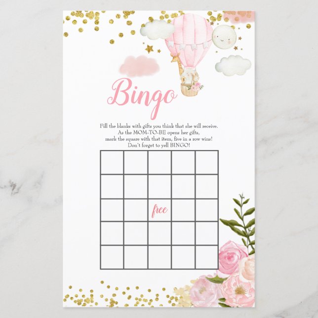 Bingo Pink Hot Air Balloon Jungle Baby Shower (Front)
