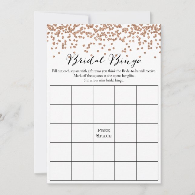 Bingo Rose Gold Bridal Shower Game 5x7 Invitation (Front)
