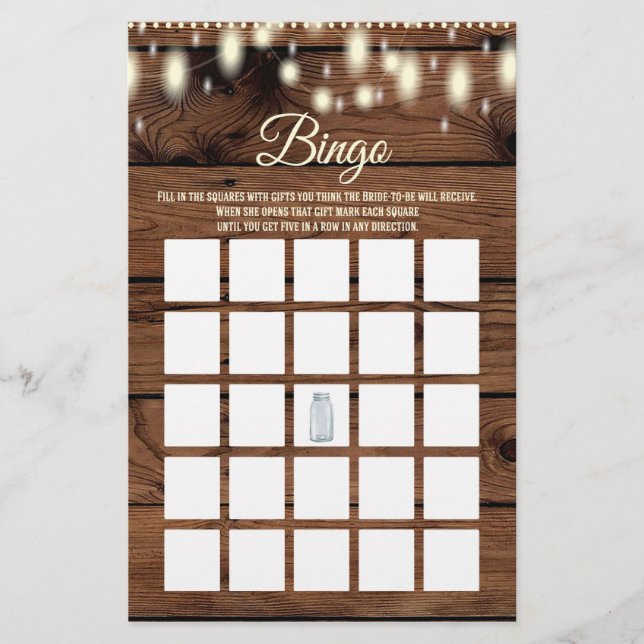 Bingo Rustic Country Western Bridal Shower Game Flyer (Front)