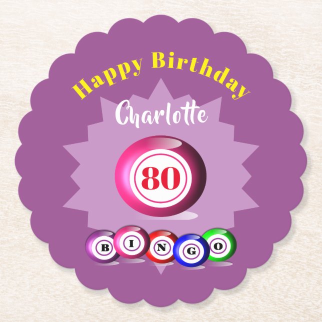 Bingo Themed Birthday Party Personalised Paper Coaster (Front)