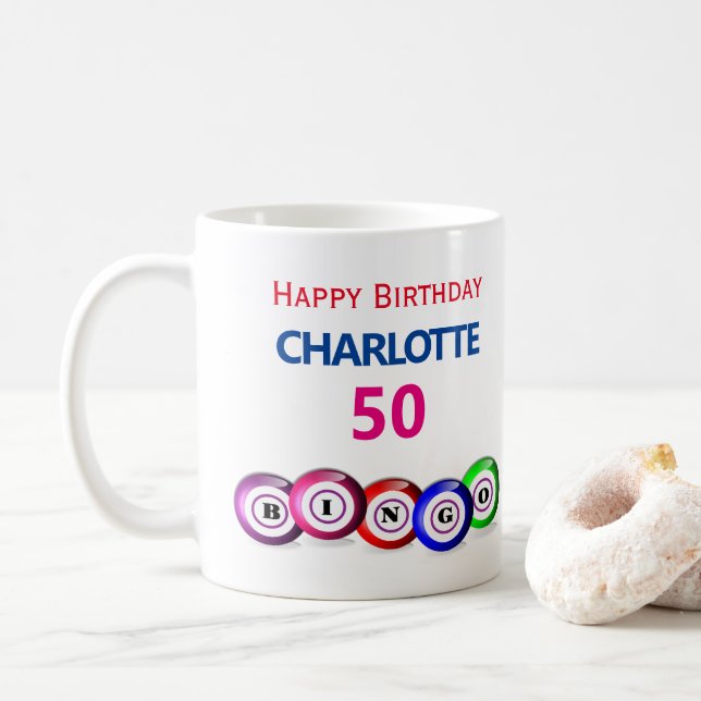 Bingo Themed Milestone Birthday Novelty Coffee Mug (With Donut)