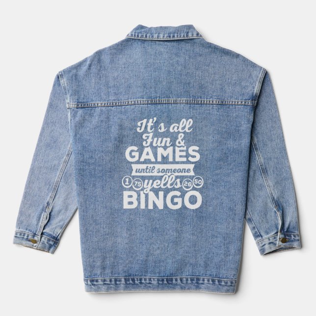 Bingo Yells  Funny Bingo Caller Outfit Bingo Playe Denim Jacket (Back)