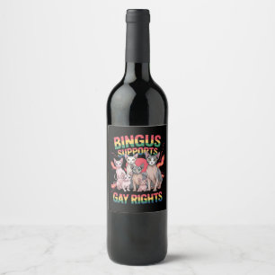 Bingus Supports Gay Rights Sphynx Cat LGBTQ Pride Wine Label