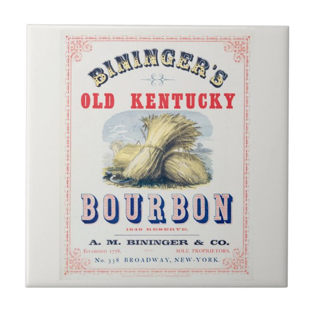 Bininger's Old Kentucky Bourbon 1849 Reserve. Ceramic Tile (Front)
