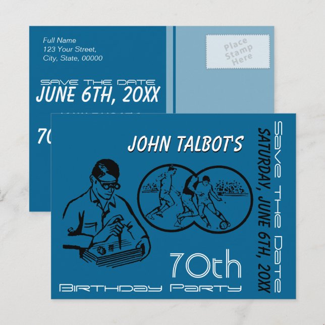 Binocular Soccer 70th Birthday Save The Date Announcement Postcard (Front/Back)