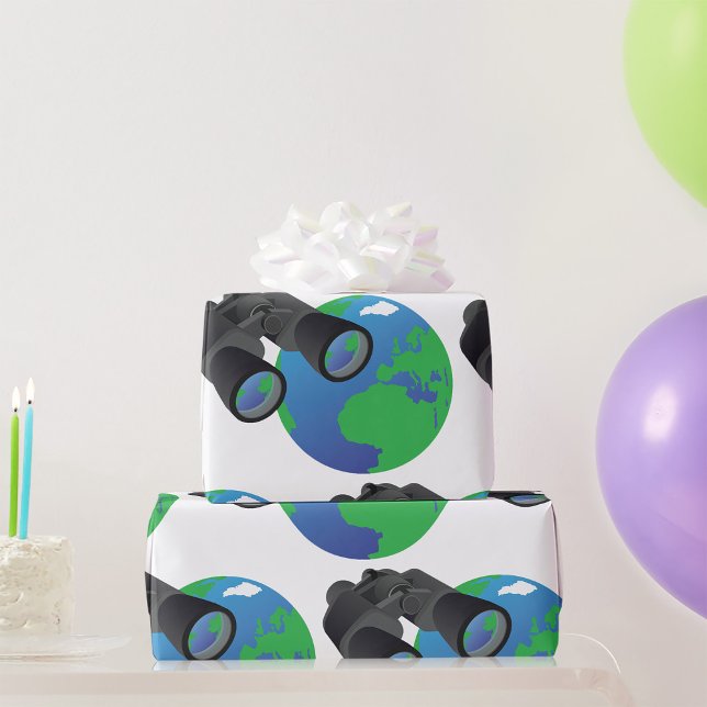 Binoculars Looking at Earth Planet Explorer Travel Wrapping Paper (Creator Uploaded)