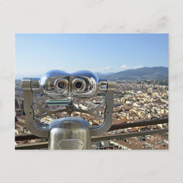 Binoculars overlooking Florence cityscape, top Postcard (Front)
