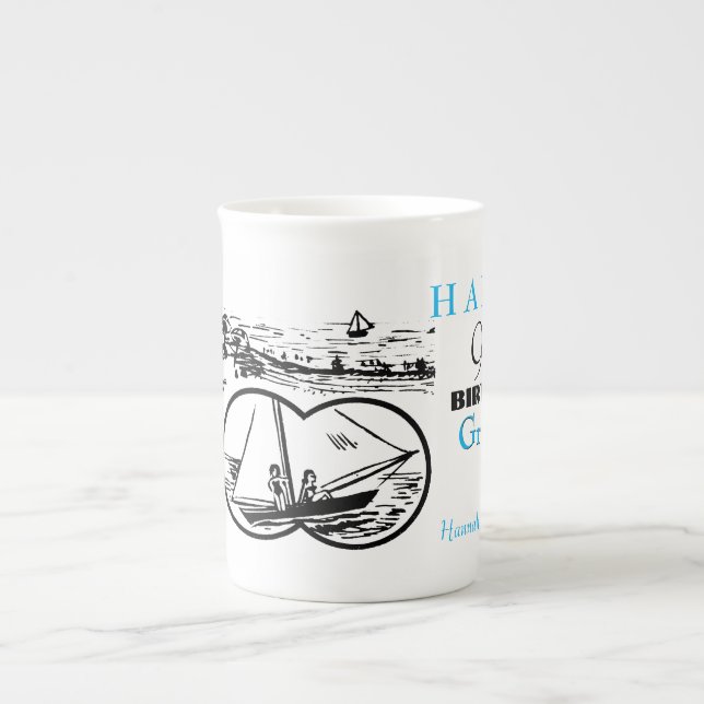 Binoculars Sailboat 90th Birthday personalised Mug (Front)