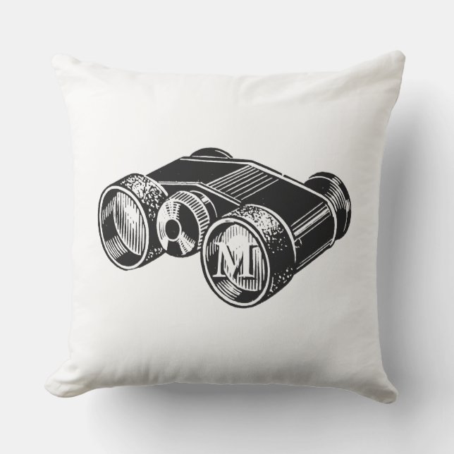 Binoculars Vintage Illustration Monogram O Pillow (Front)