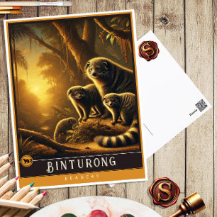 Binturong Cute Family Vintage Animal Postcard